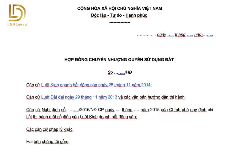 Hợp Đồng Chuyển Nhượng Quyền Sử Dụng Đất